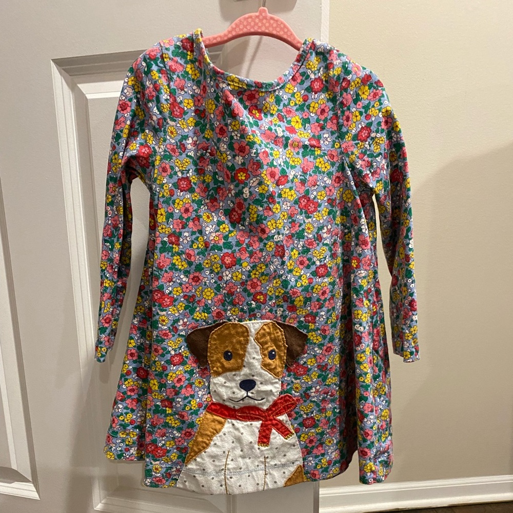 Mini Boden floral dress with dog, Size 2-3